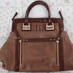 7 For All Mankind Brown/Tan Leather Medium Satchel Handbag